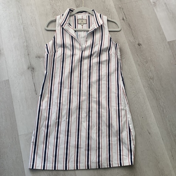 Tuckernuck white Navy and‎ Red Stripe Clifton Dress size XS midi collared - Picture 14 of 16
